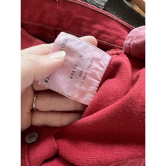 Vintage 80s Levis 501 Jeans Mens 30x30 Regular bright Red Button Fly Made in USA - Picture 5 of 11